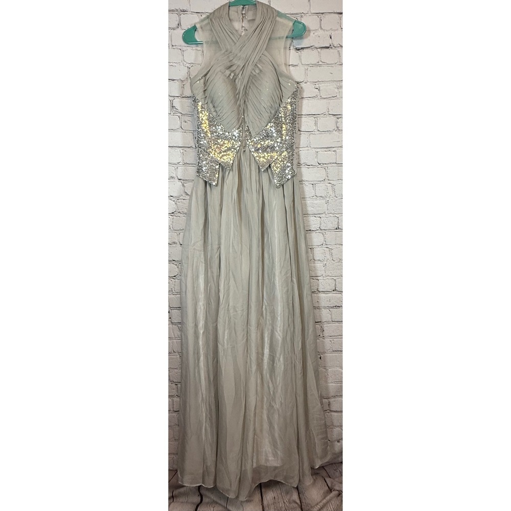 Bridess Sequin Bodice Formal Dress Criss Cross Neckline Gown Maxi Dress‎